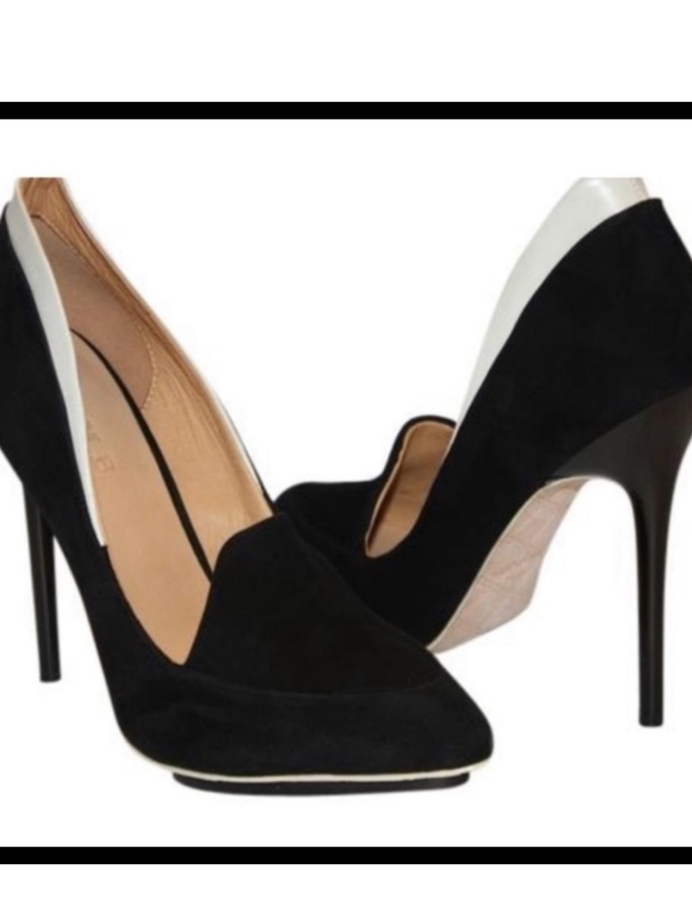 L.A.M.B. Dice pumps in black suede white leather trim high stiletto heel size 9